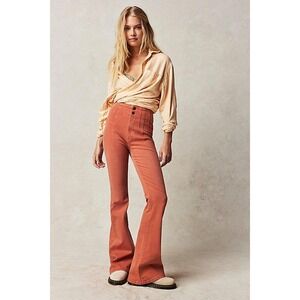 We The Free Free People Jayde High Rise Apricot Corduroy Flare Jeans Size 26